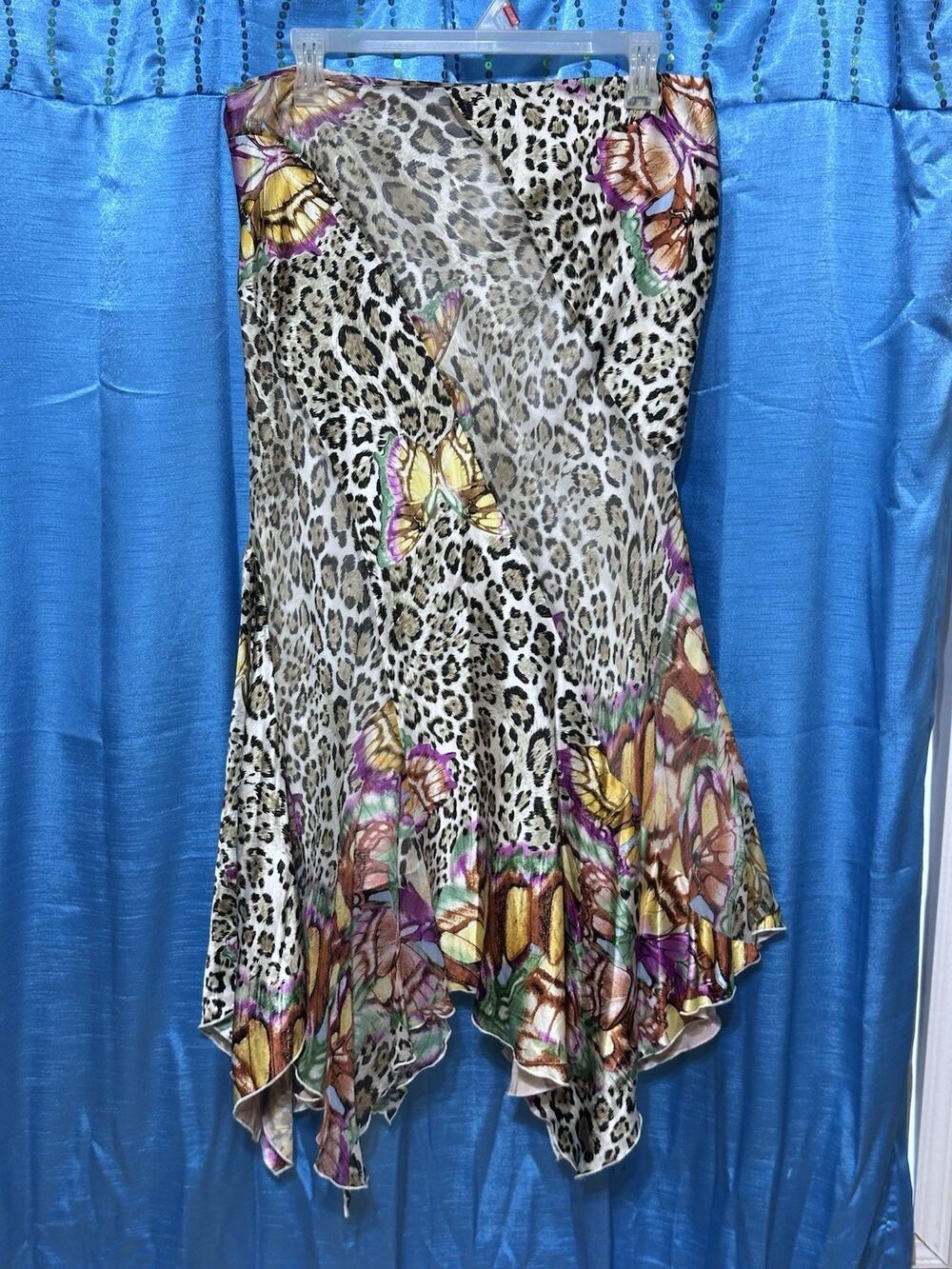 Alberto Makali 100% Silk Skirt Leopard Print Butterfly Boho Art To Wear SZ 12